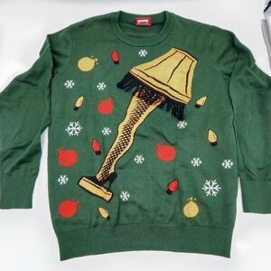 A Christmas Story Leg Lamp Light Up Flashing Green Ugly Christmas Sweater Size M